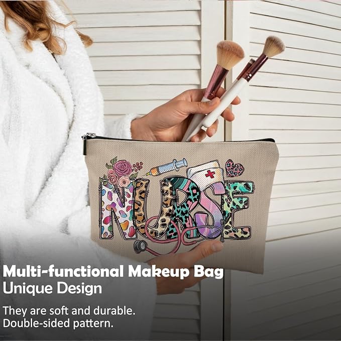 QGFM Nurse Makeup Bags - Cosmetic Bags With Zipper for Nursing Students (Brown)
