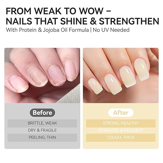 gelike ec Nail Hardener and Strengthener Polish: Milky Apricot Ridge Filler for Peeling Weak Nails Fast Dry Nail Growth Treatment Long Lasting Glossy Finish for Women Home DIY 15ml