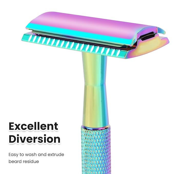 Safety Razor For Man With 10 Premium Stainless Steel Razor Blade Reusable Single Blade Razors For Men and Women, Double Edge Razor, Rainbow