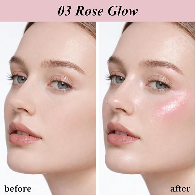 UCANBE Sparkle Bomb Baked Highlighter, Powder Highlighter Makeup, High Glossy Illuminator Palette for Face & Body, Weightless and Buildable (03 Rose Glow)