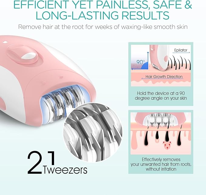 Epilator for Women, Smooth Glide Epilator for Women Face with 2 Speeds, Epilator Smooth Face Trimmer Device, Facial Hair Removal for Face Legs Arms Armpit Bikini, Pink