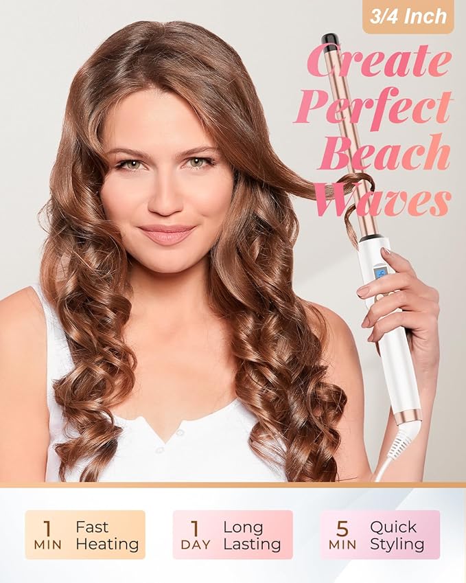 HOSON 3/4 Inch Curling Wand for Long Hair,19mm Ceramic Wand Curling Iron Extra Long Barrel, Dual Voltage, 10 Temps