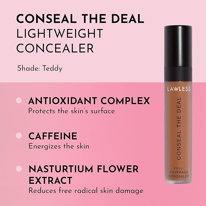 LAWLESS Conseal The Deal Lightweight Longwear Everyday Concealer - Teddy - with Antioxidants and Caffeine to Reduce Dark Circles and Puffiness. Long-Wearing and Self-Setting, Silicone-Free - 5 ml.