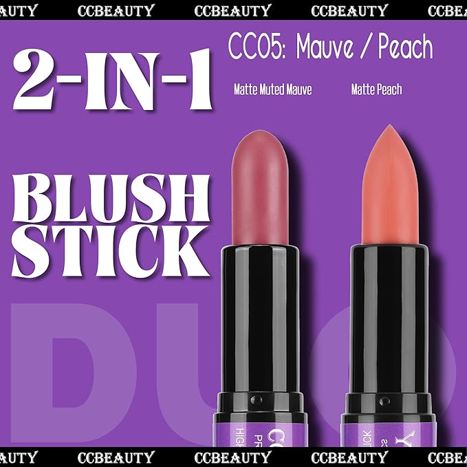 CCbeauty 2pcs 2-IN-1 Matte Contour Highlighter Stick with