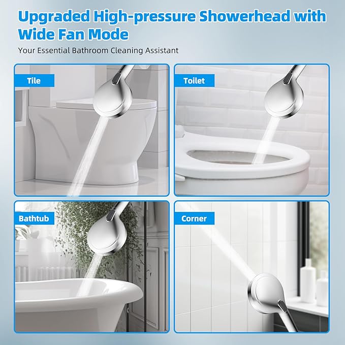 Hibbent All Metal CUPC Certified Shower Head, 10'' High Pressure Rainfall Shower Head, Handheld Showerhead Combo with 12'' Adjustable Extension Arm, 10-Spray, 71'' Shower Hose, Shower Holder, Chrome