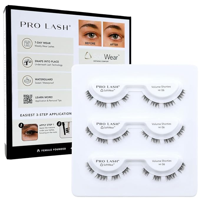 Pro Lash SoftWear Professionally Styled Lash Clusters - Seamless, Lightweight Lashes - 7-Day Cluster Eyelash Extensions - Waterproof Lashes Clusters - 3 Sets - Volume Shorties No. 06 Black