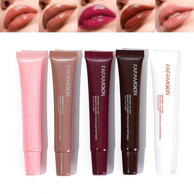 5Pcs Hydrating Lip Gloss Set: Long-lasting, Non-sticky Shiny Jelly Lip Gloss with Glitter Plumping Effect in Nude Shades for a High-shine, Glass-like Finish, 0.3 fl oz Each