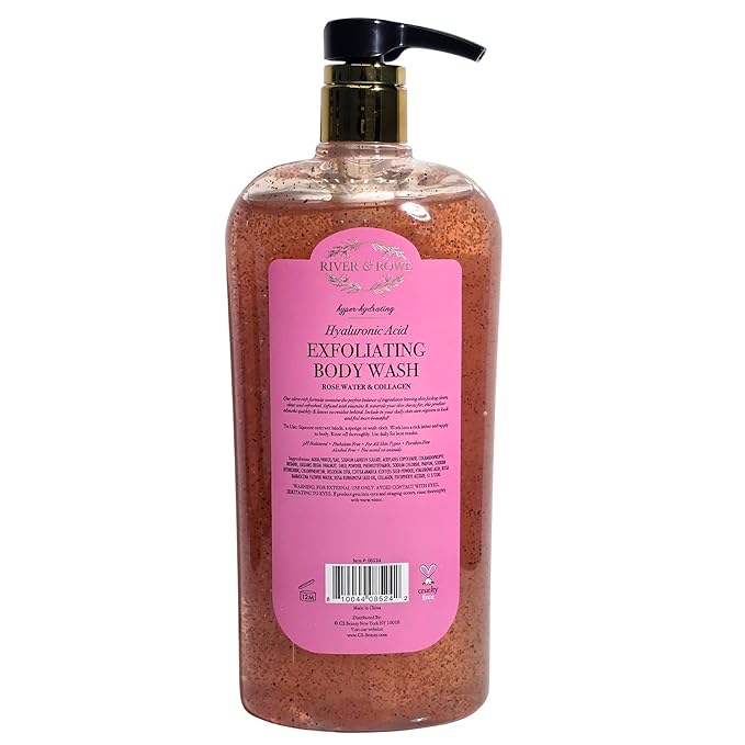 RIVER & ROWE Rose Water & Collagen Hyaluronic Acid Exfoliating Body Wash