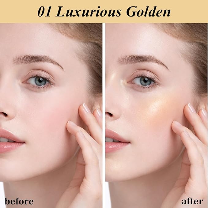 UCANBE Sparkle Bomb Baked Highlighter, Powder Highlighter Makeup, High Glossy Illuminator Palette for Face & Body, Weightless and Buildable (01 Luxurious Golden)