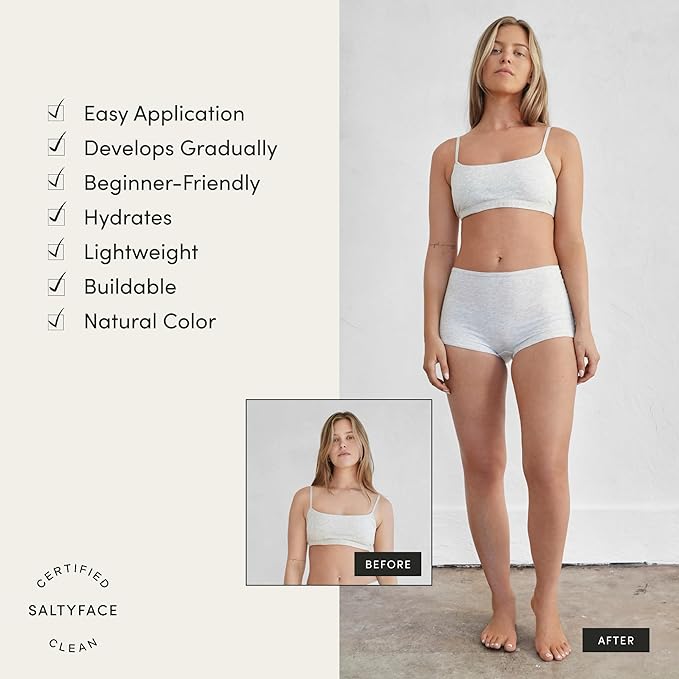 SALTYFACE - Tanning Foam (Light to Medium) - Self Tanner for Body, Legs, Arms, Back - No Color Transfer - Oil Free, Fragrance Free - Streak-Free, Non-Clogging - Vegan Skin Care - 5 FL OZ (150 ML)