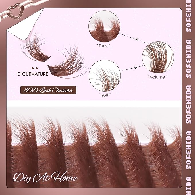 Brown Lash Clusters Dark Brown 80D Individual Cluster Lashes 10-18mm Volume Eyelash Extension Cluster Eyelash Extensions 3D Thick Lash Clusters Wispy Lashes Clusters(Brown 80D-10-18MIX)