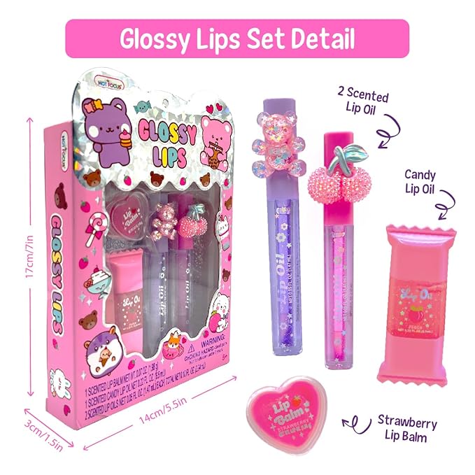 Hot Focus | Glossy Lips Kawaii Berry Edition – Assorted Lip Gloss Flavors, Non-Toxic Lip Glosses & Makeup for Kids & Teens