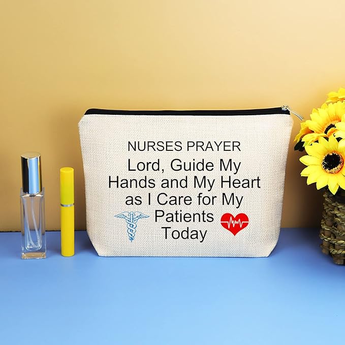 Nurse Prayer Gifts Makeup Bag Nursing Student Graduation Inspirational Gift for New Registered Nurse RN Christmas Birthday Present Nurses' Week Cosmetic Bag Travel Zipper Toiletries Pouch