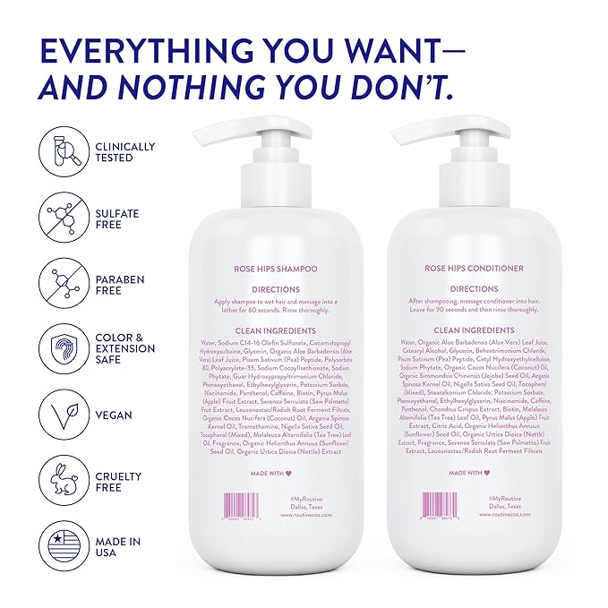 Routine Wellness 1 Liter Anti-Thinning Volumizing Shampoo and Conditioner Set for Thinning Hair & Hair Loss - Grow Your Confidence with Biotin & DHT Blockers - 1 Liter Rose Hips Set