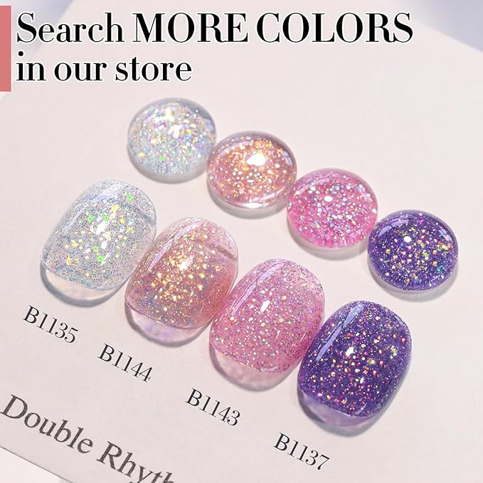 Double Rhythm 15ML Glitter Gel Polish Shimmer Reflective Holographic Color Magnetic for Nail Art Salon DIY at Home (B1144)