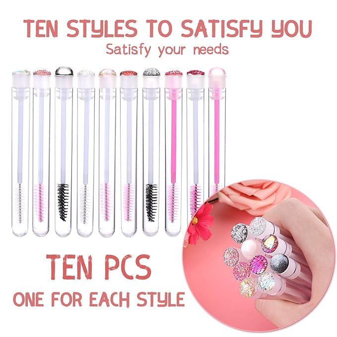 Dming 10pcs Eyelash brush Lash Wand Makeup tool Eyelash Extension supplies Cleaning brush Diamond Mascara mix color