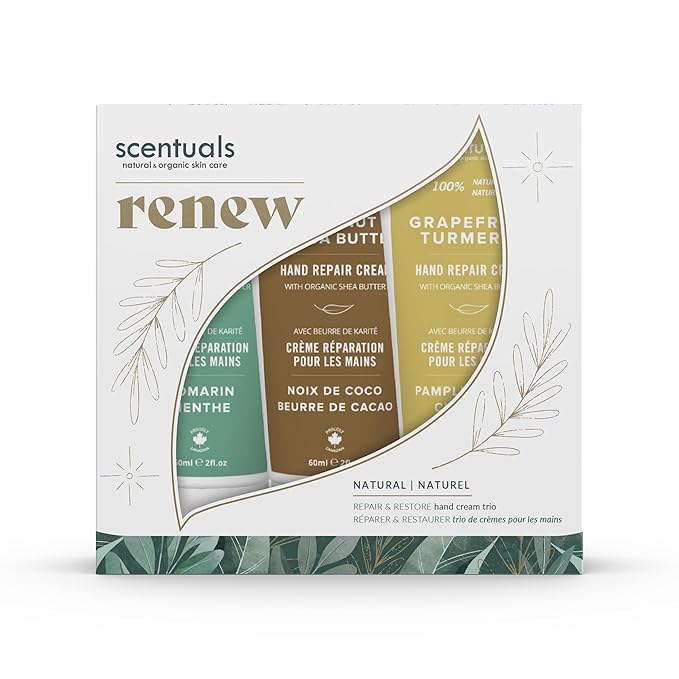 Scentuals Hand Cream Set of 3, with Shea Butter, Cocoa Butter, Argan & Almond oil, Moisturizing Dry Hands, (Grapefruit Turmeric + Rosemary Mint + Coconut Cocoa Butter) 60 ml (2 fl.oz.) x 3