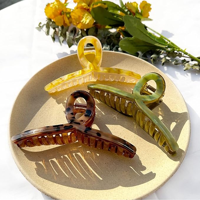 Big Butterfly Hair Claw Clips - 5.1" Acetate Jelly Clips for Women, Larger Size Hair Accessories for Long Thick Hair, 3 Pcs