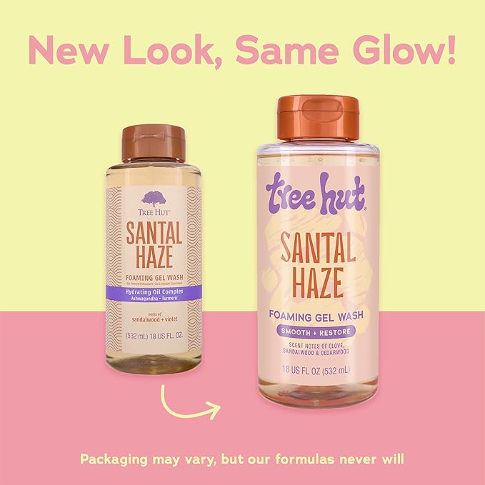 Tree Hut Santal Haze Foaming Gel Wash, Hydrating & Moisturizing Body Wash with Shea Butter & Nourishing Essential Oils, Daily Cleanser for Soft Smooth Skin, 18 fl oz
