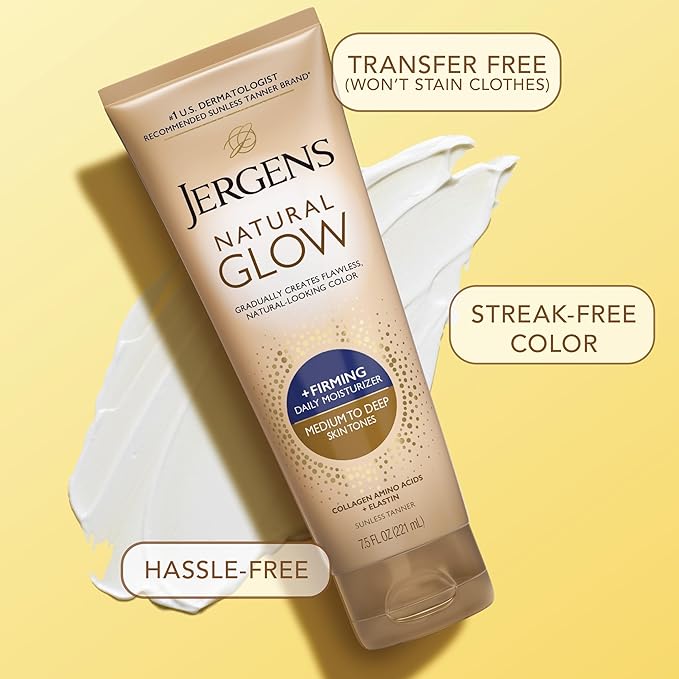 Jergens Natural Gradual Glow Bundle Pack: Daily Moisturizer +Firming 7.5fl oz and SPF20 Face Moisturizer 2fl oz, Medium to Tan