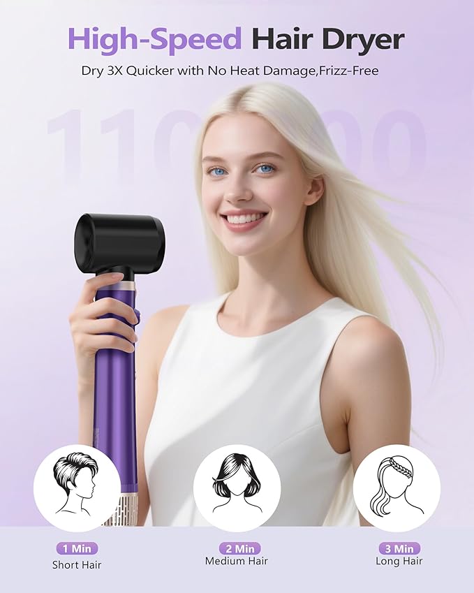 TASNEEM 7 in 1 Hot Air Styler with Auto-Wrap Curlers, Blow Dryer Brush, Ionic Hair Dryer, Straightener & Volumizing Brush, Styling Without Heat Damage, Travel Case, Frizz-Free Hair Styler