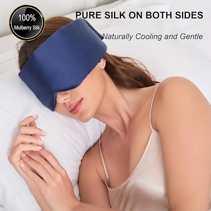 100% Mulberry Silk Sleep Mask for Women & Men Beauty Sleep, Adjustable Blindfold Silk Eye Mask for Sleeping Side Sleepers, Soft Pressure-Free Design for Home, Travel, Office, Napping, Christmas Gift
