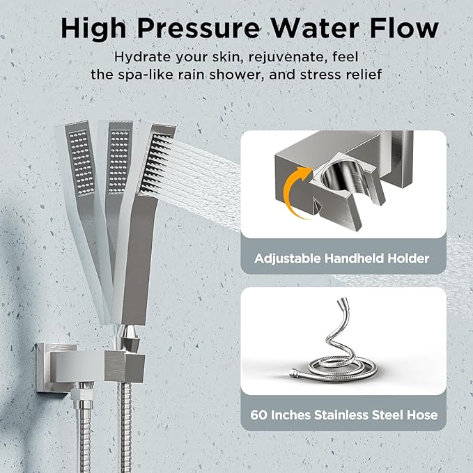 Shower Systems with 4 Body Spray Jets, STARBATH 4 Way 12+6" Rainfall Shower Head with Handheld Combo, Wall Mounted Shower Jets System in Wall Shower Faucet Sets Complete, Brushed Nickel