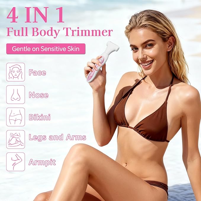 Women‘s Electric Razor 4-in-1 - Painless Hair Removal for Bikini, Face, Body & Nose, Wet & Dry Shaver with LED Display, USB-C Fast Charging, IPX6 Waterproof, Travel Gift