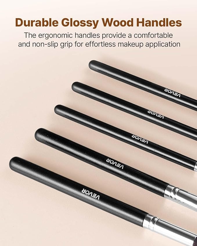 VEVOR 34-Piece Makeup Brush Set, Professional Makeup Brushes Kit for Foundation Blending Eyeshadow Concealer Blush - with Soft Bristles, Ergonomic Wood Handle, Travel-Friendly Case Included