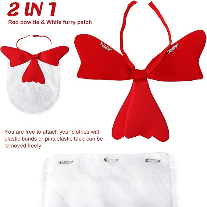 5 Pcs Hallowen Costume Accessories,Red White Striped Hats/Red Bow/White Furry/White Gloves