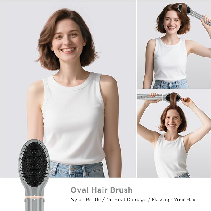 6-in-1 Hair Dryer Brush, 110,000 RPM High Speed Hair Dryer with Air Straightener, 28mm AUTO Curlers, IG INGLAM MegaAIR 2.0 Multi-Styler Set Volumizing and Shape, Gray