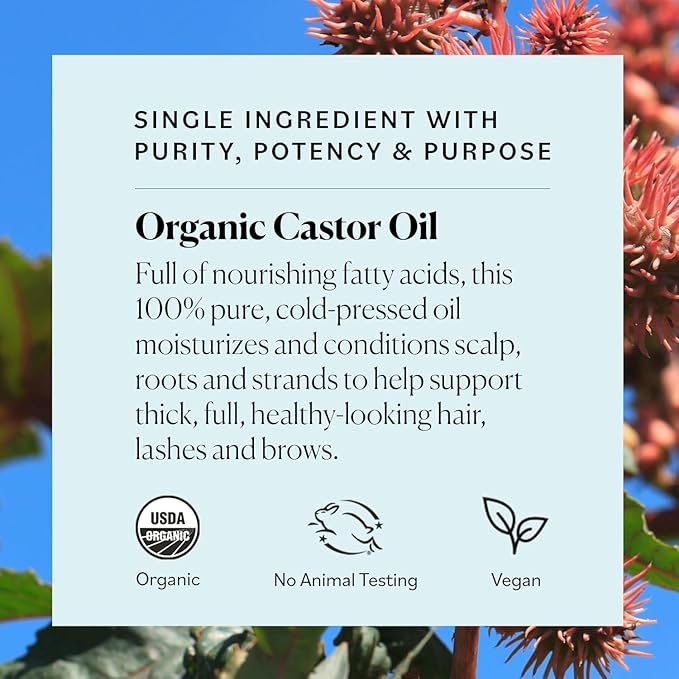 Sky Organics Pure Cold-Pressed Castor Conditioning Oil, Hexane-Free Nourishing Formula for Delicate Eyelash & Brow Serum, 1 fl oz / 30 ml.