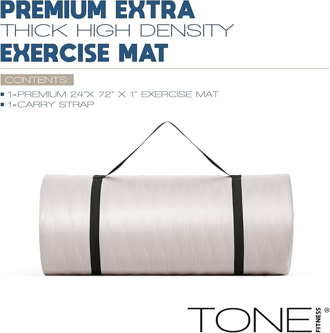 Tone Fitness 1-Inch Thick Yoga Mat | High-Density, Non-slip Exercise Mat with Carrying Strap for Yoga, Pilates, & Home Gym Workouts | Multiple Options