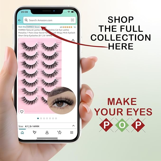 FARRED Cat Eye Lashes Natural Eyelashes Short Wispy Lash Strips Volume Cateye False Eyelash Medium Length Fake Lashes Natural Looking Hybrid Clusters Full Demi Wispies Strip Pestañas (A1 | 8-14MM)