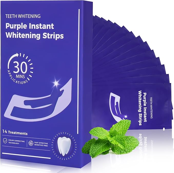 Natural Teeth whitening Strips Sensitive White Strips for Teeth whitening-7 Days for Smile Effective & Gentle Dental Whitener Peroxide-Free,Deep Stains Removal （14 Pices Mint ）