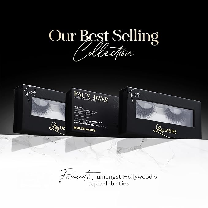 Lilly Lashes 3D Mykonos Faux Mink Strip Eyelashes, False Eyelashes Dramatic Look, Reusable False Lashes, Fake Lashes Pack, Lash Strips with Luxury Silk Like Fibers, No Lash Glue Included