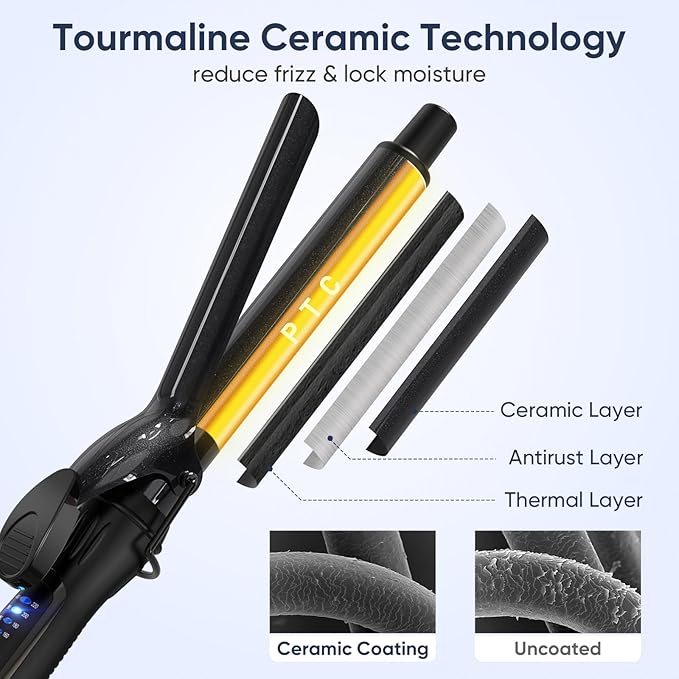1 Inch Curling Iron, 5 Temperature Settings, Professional Spring Hair Iron for All Hair Types, Max 430℉ with Heat Resistant Mat (1 Inch Black)
