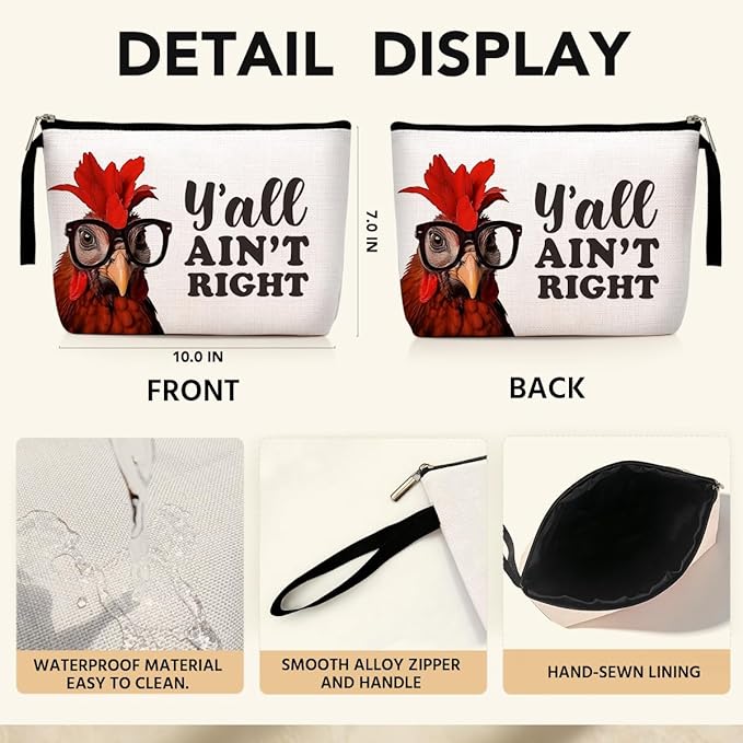Funny Chicken Gift Chicken Lover Gifts Cosmetic Bag Chicken Lady Gifts Country Makeup Bag for Women Wife Farm Gifts Chicken Themed Gifts Chicken Stuff Chicken Mom Gifts Travel Bag Bachelorette Party