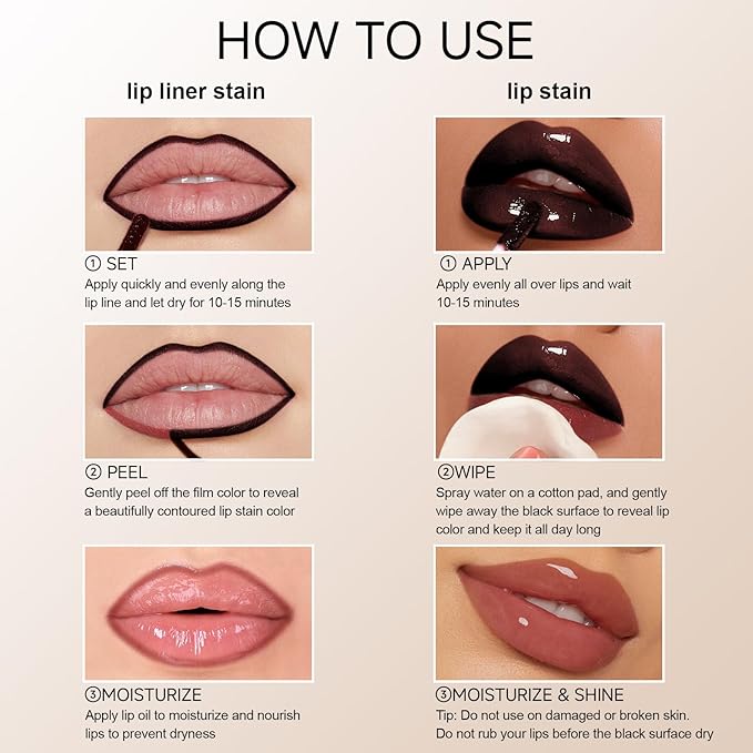 KISSIO Lip Stain Set,Peel Off Lip Liner Stain and Lip Care Oil,Transfer Proof,Long Lasting and Waterproof Lip Tint,Matte Finish,Lip Combo,03 Coral Red