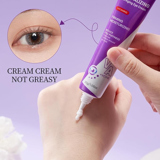 Redcool Eye Cream for Dark Circles and Puffiness - Anti Aging Eye Cream Enriched with VA VC VE, Firming & Hydrating Under Eye Treatment for Wrinkles, Eye Bags, Fine Lines, 30g/1oz
