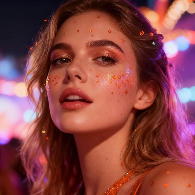 Mysense Orange Body Glitter Stick, Face Hair Glitter Gel for Kids, Festival Rave Outfit Accessories for Women, Sparkling Mermaid Sequins Chunky Glitter Makeup, 0.56oz