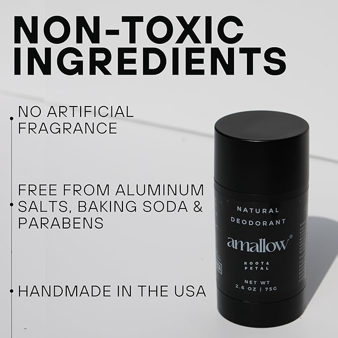 Amallow - Natural Deodorant – Aluminum Salt-Free, Tallow-Based, Baking Soda-Free, with Magnesium & Zinc – Long-Lasting Odor Protection – Handcrafted in the USA – 2.6 oz (Root & Petal)