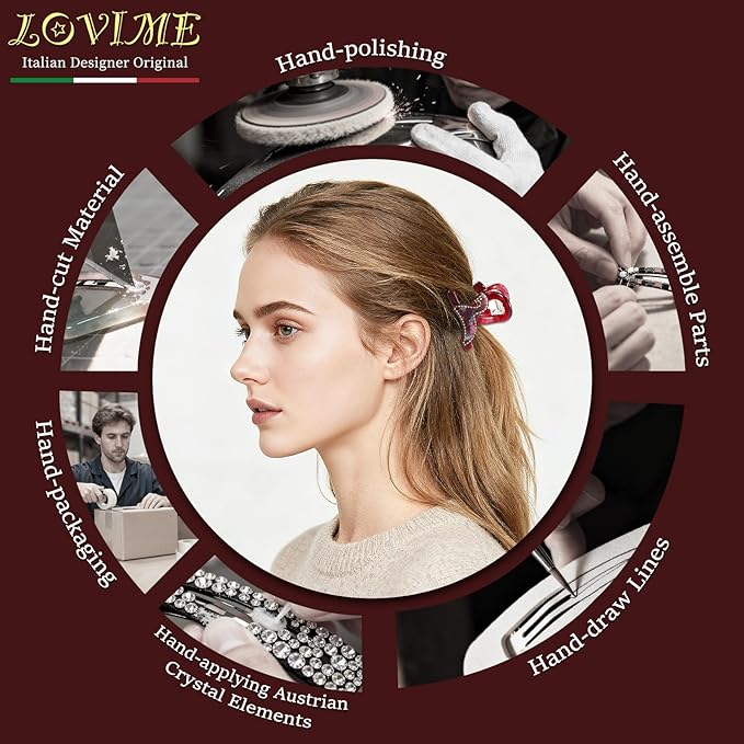 Red Hair Clips for Women Premium, Medium Claw Clips for Thick Thin Hair Girls, Strong Grip No Slip Hair Clip, Acetate Hair Accessories for Valentine's Birthday Year of the Horse 2026 Gift
