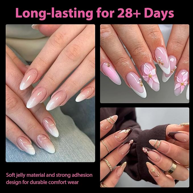UNA GELLA Almond Gel Nail Tips, 504PCS Pre Etched Clear Fake Nails Tips Medium Almond Shape - 12 Sizes Full Cover Soft Acrylic Press On Nail Extensions No C Curve Gift for Diy at Home