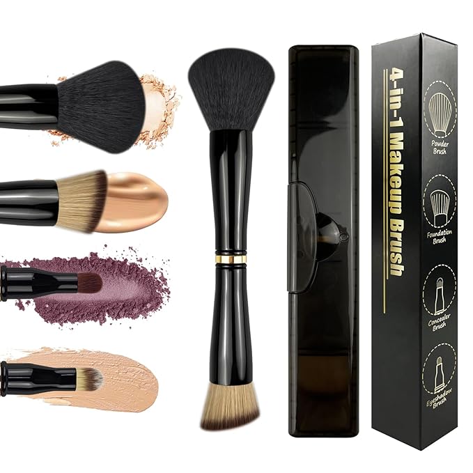 Zylsnice 4 in 1 Makeup Brush, Travel Makeup Brush Set with Case, Mini Makeup Brushes, Powder Foundation Brush, Concealer Brush, Eyeshadow Brush, Dual Ended Makeup Brush for Liquid,Cream, Powder