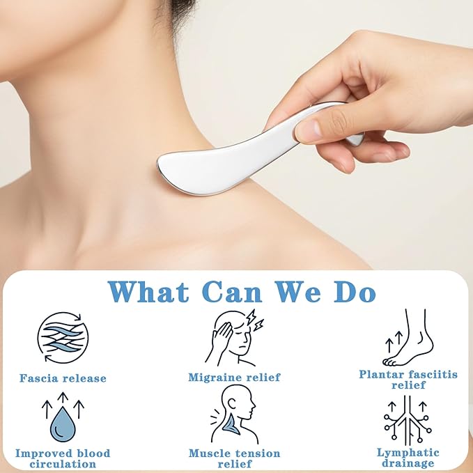Stainless Steel Gua Sha Tools for Whole Body Muscle Scraper Tools Heavy-Duty Metal Scraping Tool for Pain Relief Deep Tissue Soft Tissue Fascia Massage Tool with Storage Bag, Silver