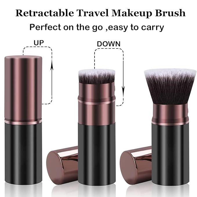 Keriloo Retractable Makeup Brush, Travel Kabuki Powder Foundation Makeup Brush Face Blush Brushes for Blending Liquid, Flawless Cosmetics, Bronzer, Buffing, Sunscreen,
