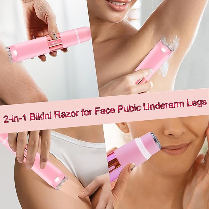 Bikini Trimmer for Women, 2-in-1 Electric Razor for Womens, Rechargeable Electric Shaver for Legs Arms Pubic Body Hair Trimmer (Pink)