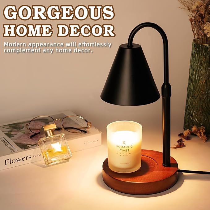 Candle Warmer Lamp With Timer Dimmable, Valentines Day Birthday Gifts for Women Mom, Adiustable Height Modern Candle Warmer Black Candle Lamp for Jar Candle, Home Decor Vintage Wax Warmer with 2 Bulbs