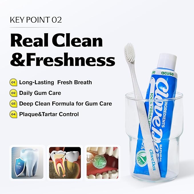 Vegan Fluoride Toothpaste – Herbal Gum Care with Clove & Tea Tree, Anti-Plaque & Tartar Control, Bad Breath Treatment, Gentle for Sensitive Teeth, SLS-Free, Lemon Mint, 3.52oz / 100g